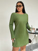 Honey Plus Size Lettuce Hem Round Neck Long Sleeve Mini Dress