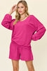 Double Take Full Size Texture V-Neck Long Sleeve Top and Shorts Set