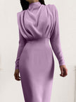 Ruched Turtleneck Long Sleeve Maxi Dress