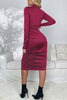 Ruched Mock Neck Long Sleeve Dress