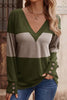 Decorative Button Contrast V-Neck Long Sleeve Sweater