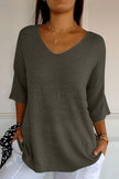 V-Neck Three-Quarter Sleeve Knit Top