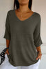 V-Neck Three-Quarter Sleeve Knit Top