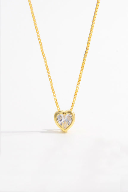 Sterling Silver Inlaid Zircon Heart Pendant Necklace