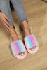 Color Block Open Toe Faux Fur PVC Slippers