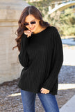 Basic Bae Full Size Ribbed Round Neck Long Sleeve Knit Sweater