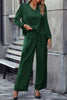 V-Neck Long Sleeve Top and Wide Leg Pants Set