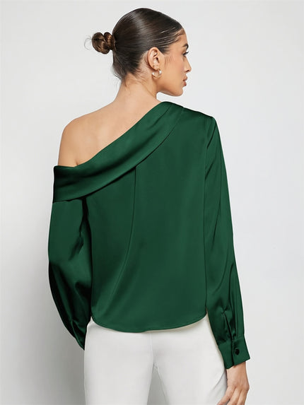 Ruched One Shoulder Long Sleeve Blouse