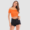 Perfee Smocked Off-Shoulder Short Sleeve Crop Top