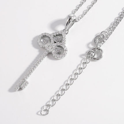 Sterling Silver Inlaid Zircon Key Shape Necklace