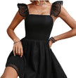 Perfee Ruffled Square Neck Fishnet A-Line Dress
