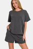 Zenana Rib Short Sleeve T-Shirt and Shorts Set