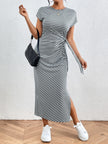 Tied Striped Round Neck Short Sleeve Maxi Tee Dress