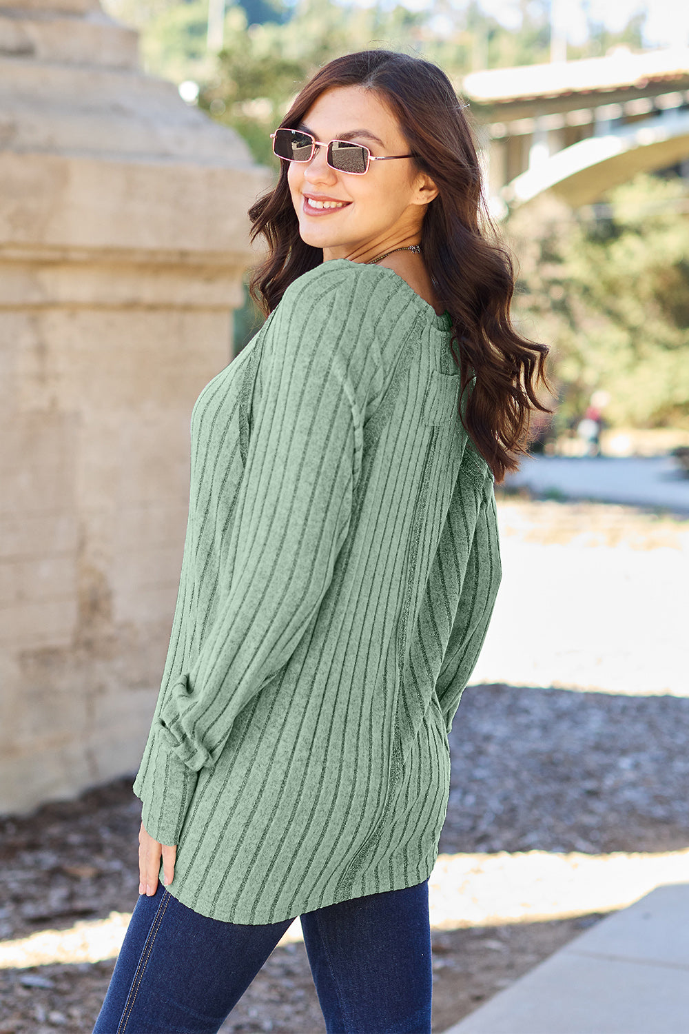 Basic Bae Full Size Ribbed Round Neck Long Sleeve Knit Sweater