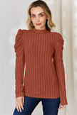 Basic Bae Full Size Ribbed Mock Neck Puff Sleeve Sweater