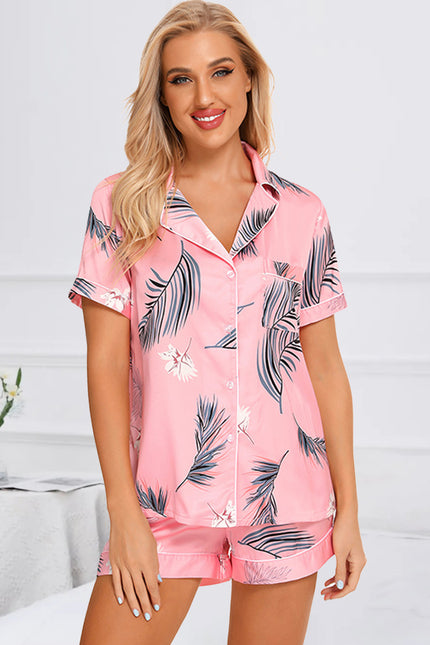 Printed Button Up Short Sleeve Top and Shorts Pajama Set