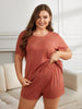 Plus Size Round Neck Short Sleeve Two-Piece Pajama Set