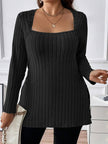 Plus Size Square Neck Long Sleeve T-Shirt