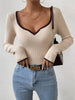 Contrast Trim Long Sleeve Knit T-Shirt