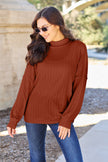 Basic Bae Full Size Ribbed Exposed Seam Mock Neck Knit Sweater