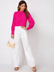 Ruched Mock Neck Long Sleeve Blouse