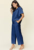 Double Take Full Size Texture Half Zip Short Sleeve Top and Pants Set