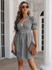 Decorative Button Plaid Short Sleeve Mini Dress