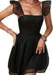 Perfee Ruffled Square Neck Fishnet A-Line Dress