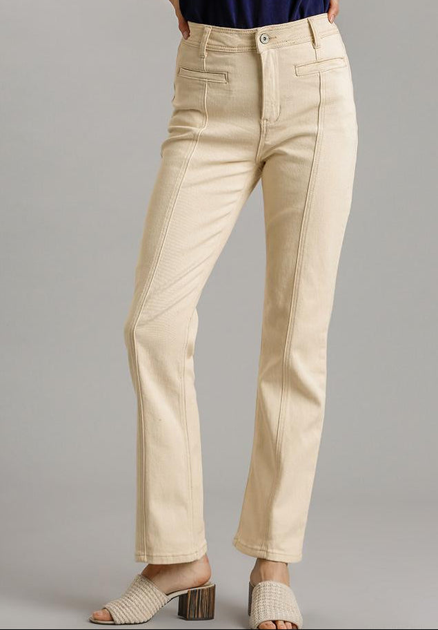 Panel Straight Cut Denim Jeans with Pockets