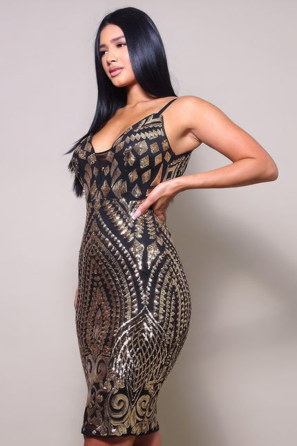 Spaghetti Strap Holiday Sequins Plunge Mini Dress