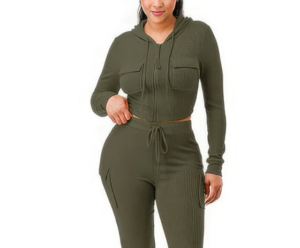 Rib Cargo Hoodie Set