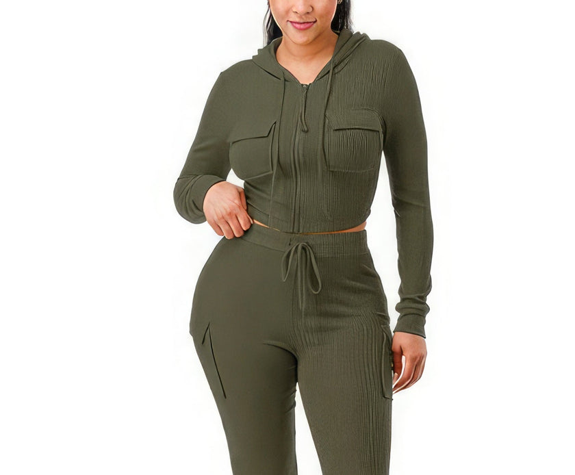 Rib Cargo Hoodie Set