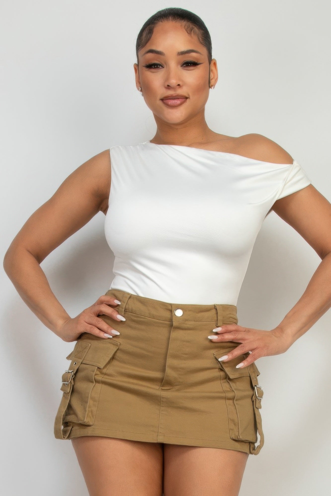 One-shoulder Twisted Detail Silky Top