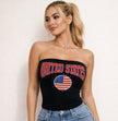 Patriotic Usa Graphic Strapless Stretch Tube Top