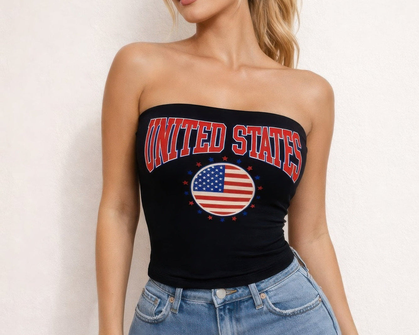 Patriotic Usa Graphic Strapless Stretch Tube Top