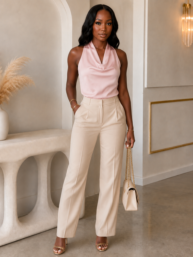 Satin Cowl Neck Sleeveless Blouse