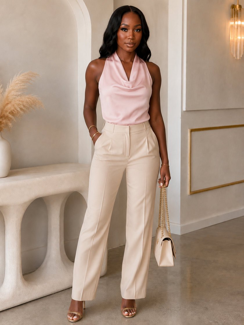 Satin Cowl Neck Sleeveless Blouse
