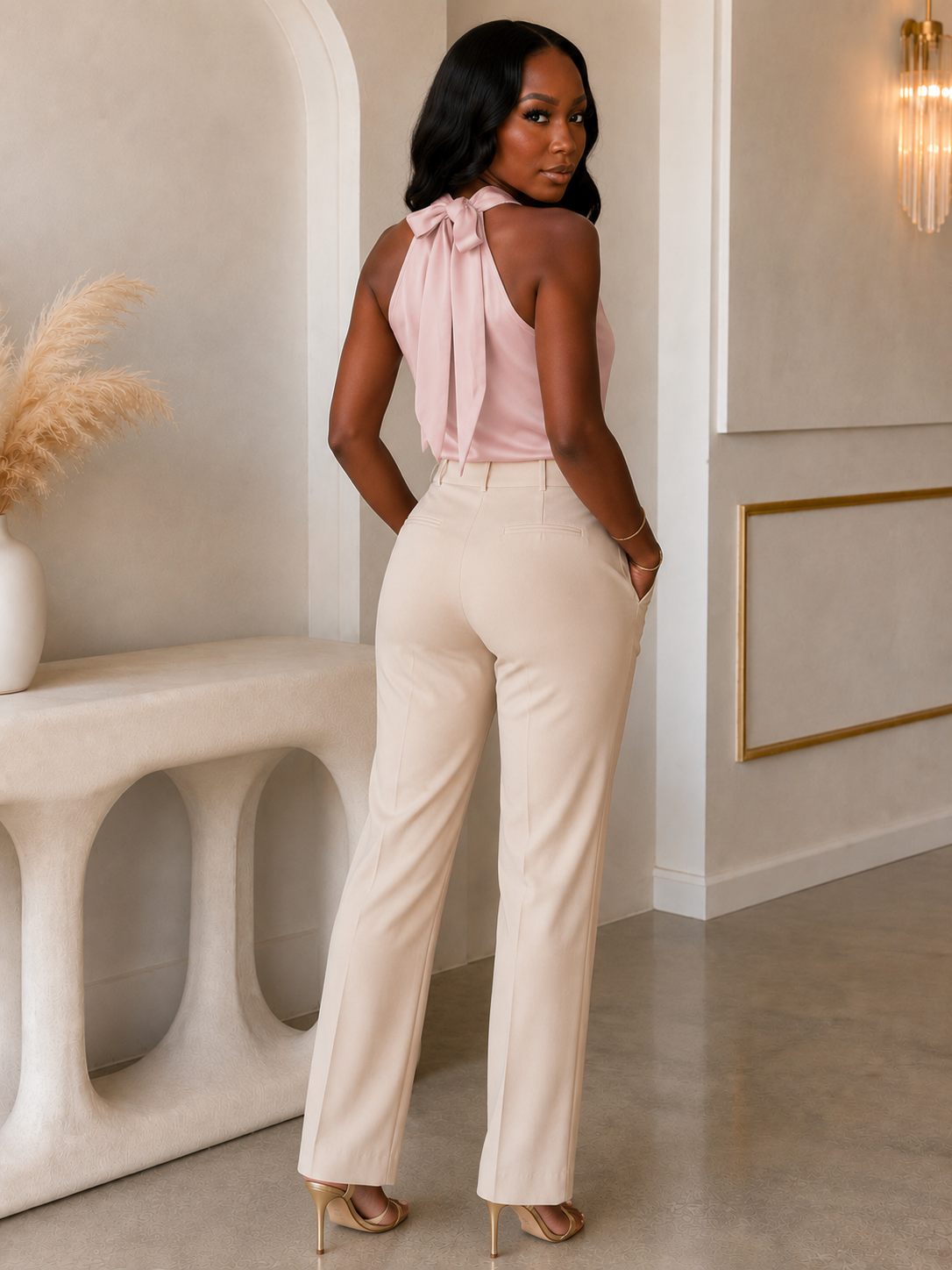 Satin Cowl Neck Sleeveless Blouse