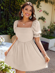 Square Neck Flounce Sleeve Mini Dress