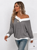 Textured Contrast Trim V-Neck Knit Top