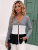 Color Block Waffle Knit Button-Down Cardigan
