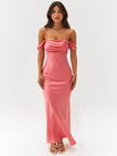 Off-Shoulder Satin Maxi Dress