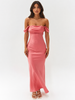 Off-Shoulder Satin Maxi Dress