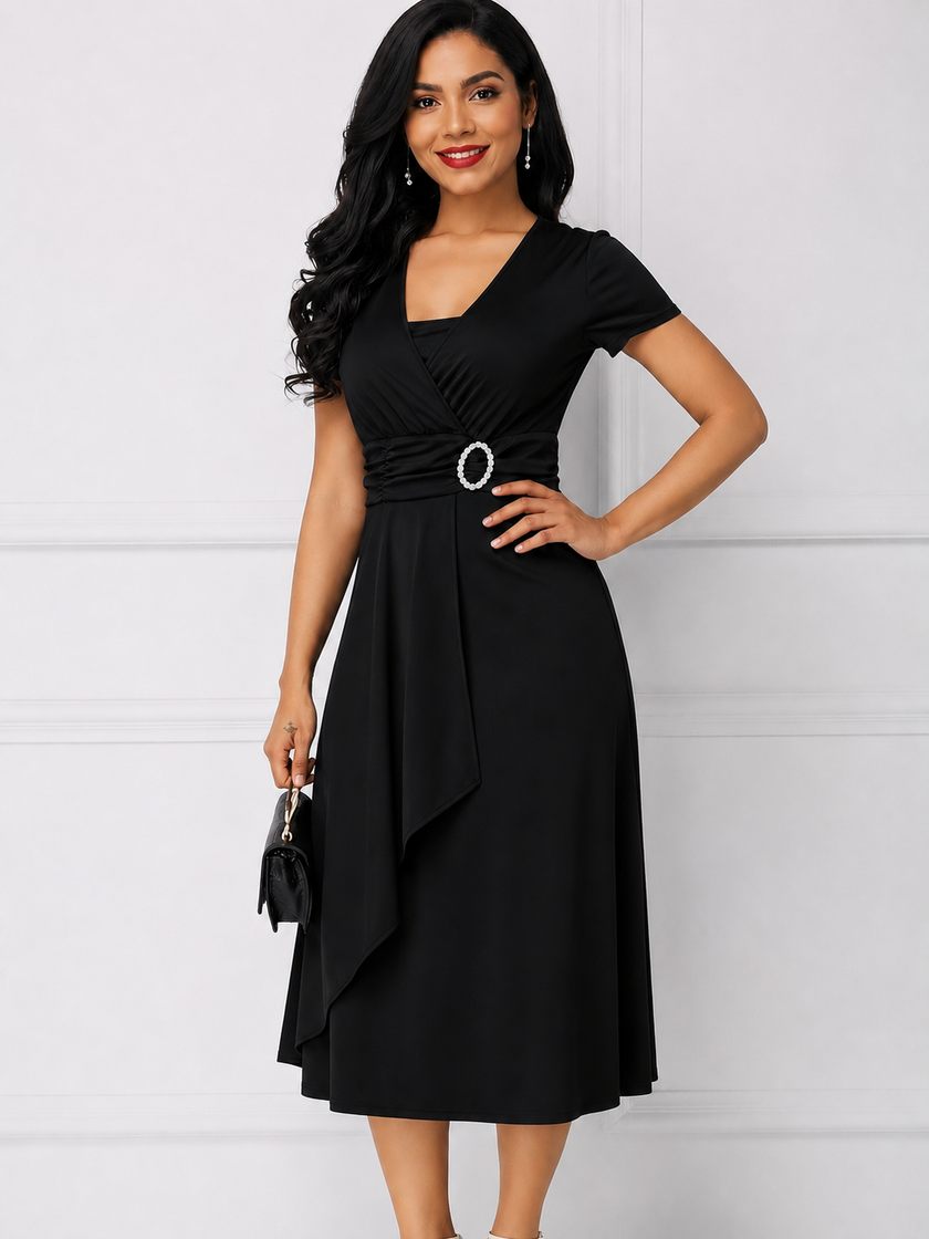 Short Sleeve Midi Wrap Dress with Belt Detail
