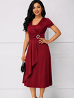 Short Sleeve Midi Wrap Dress with Belt Detail