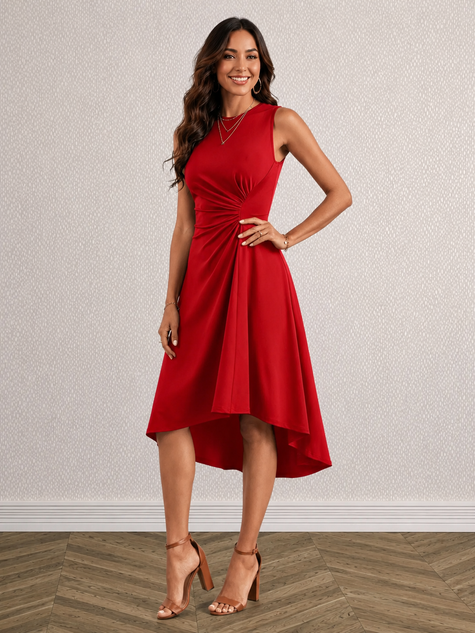 Ruched Round Neck Sleeveless Dress