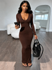 Long Sleeve V-Neck Ruched Maxi Dress