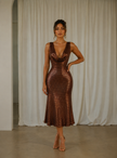 Cocoa Moonlight Shimmer Midi Dress