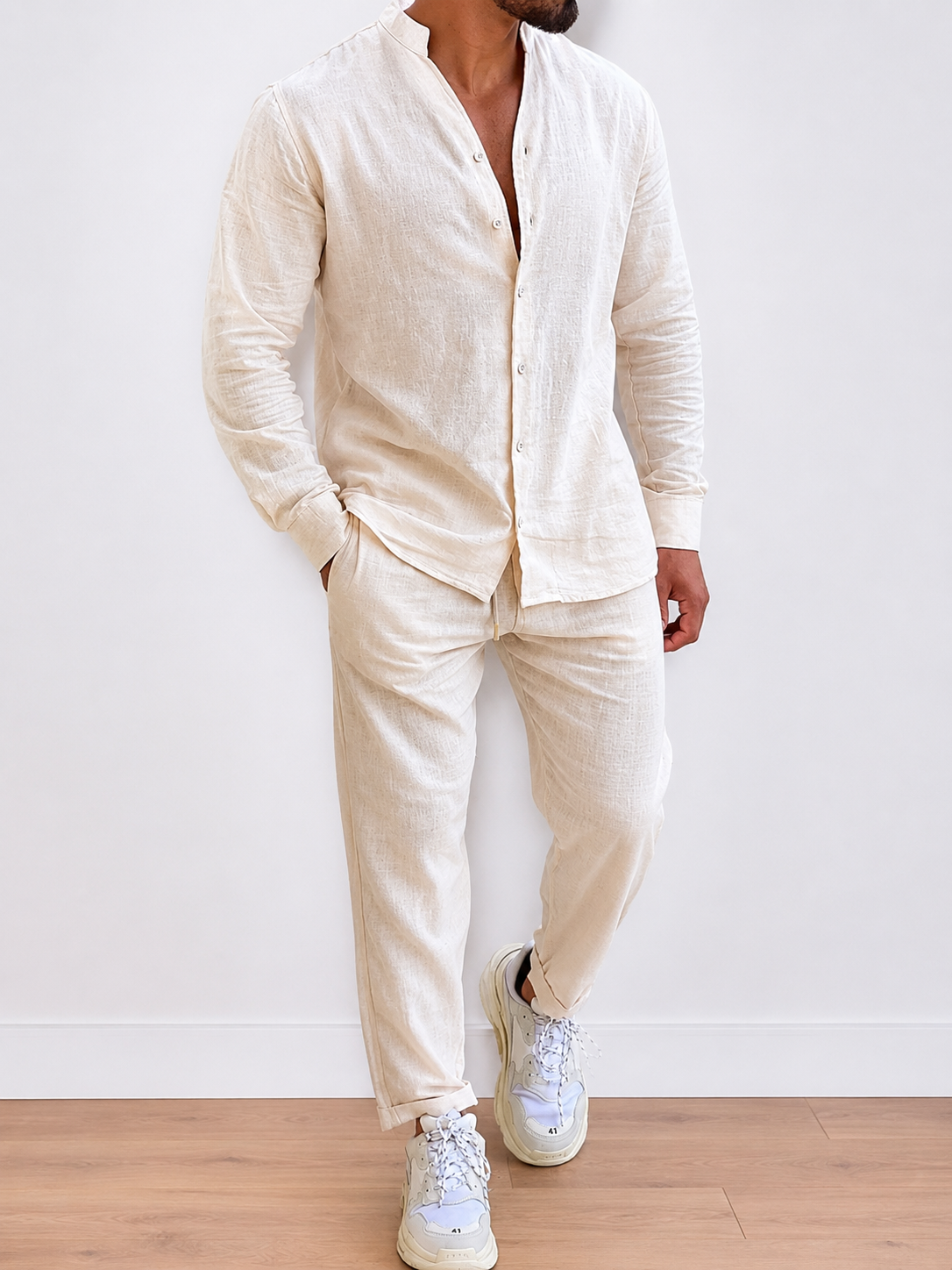 Men's Button Up Long Sleeve Top and Pants Set