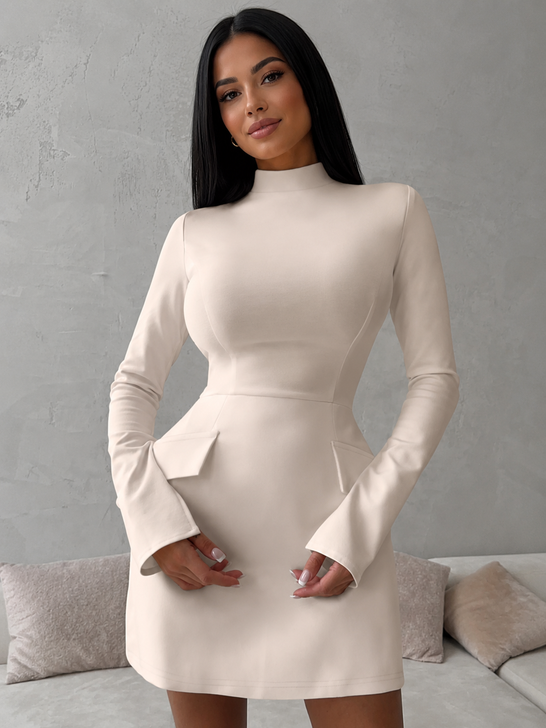 Mock Neck Long Sleeve Bodycon Dress